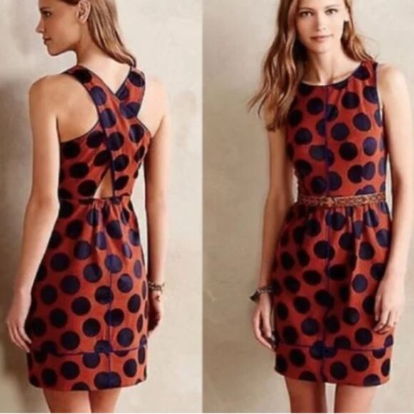 Maeve Dresses & Skirts - Anthropologie MAEVE ROKIN Orange Blue Dot Dress with Pockets Size 0
